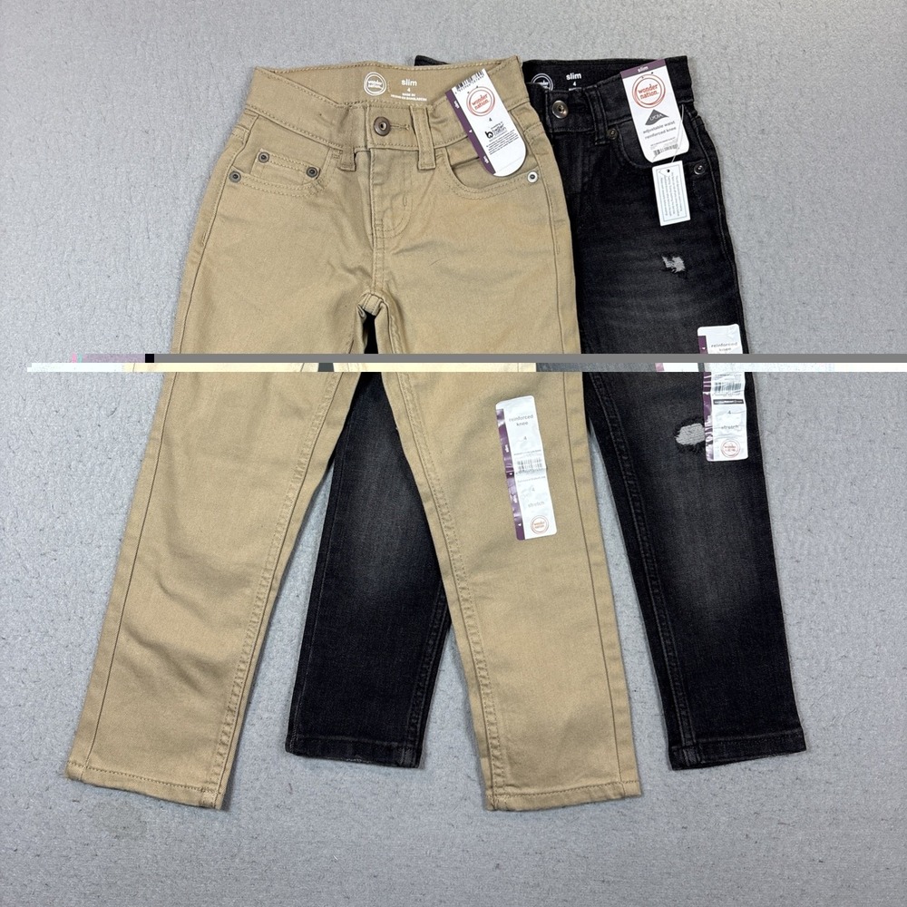 Wonder Nation Boys Brown/Black Slim Fit 4 Pocket Pants Lot of 2 NWT‎
